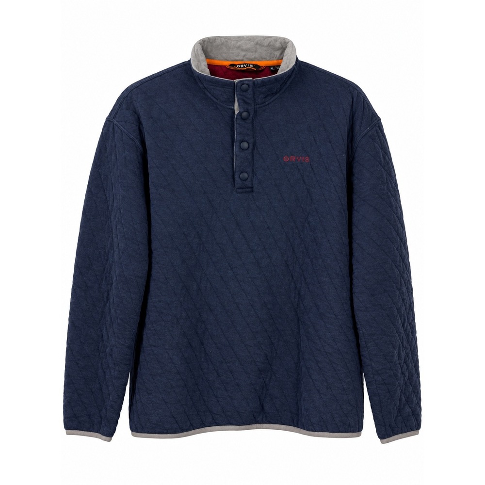 Orvis Outdoor Quilted Snap Sweatshirt XL Navy Blue Cotton